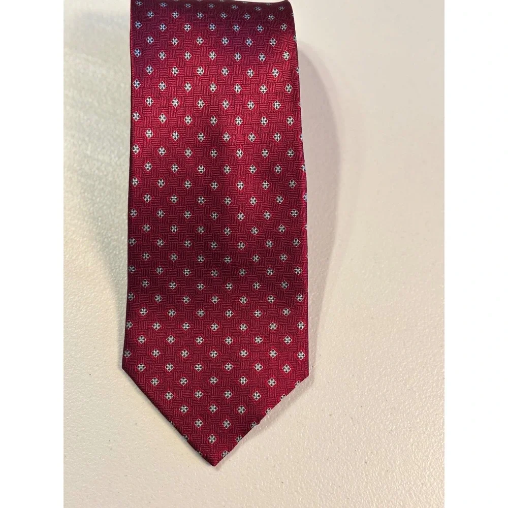 BILLBLASS Mens‎ Silk Necktie Burgundy Geometric Pattern  Dress Tie Preowned